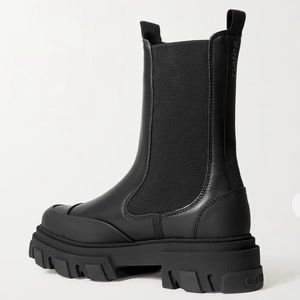 GANNI Black Stitch Cleated Mid Chelsea Boots